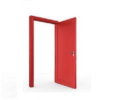Röd dörr som står öppet